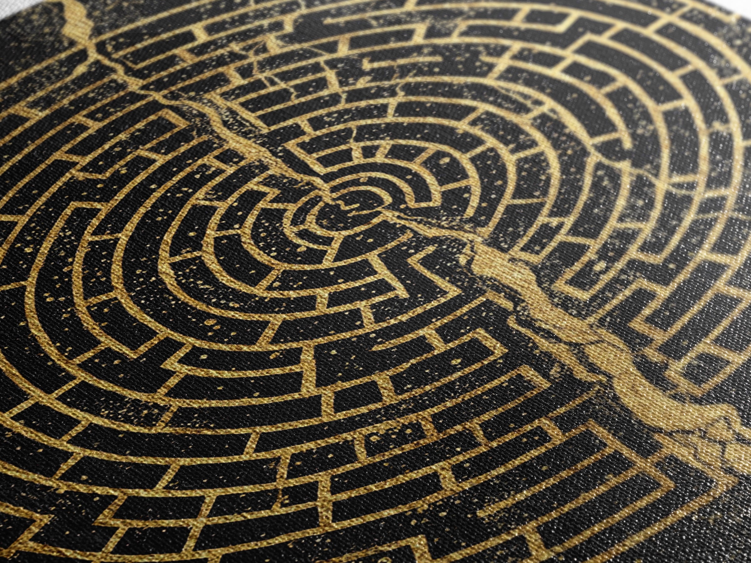 Circular Labyrinth Canvas Gold Art, Ancient Greek Maze Canvas Print, Real Wood Frame Mythology Wall Decor