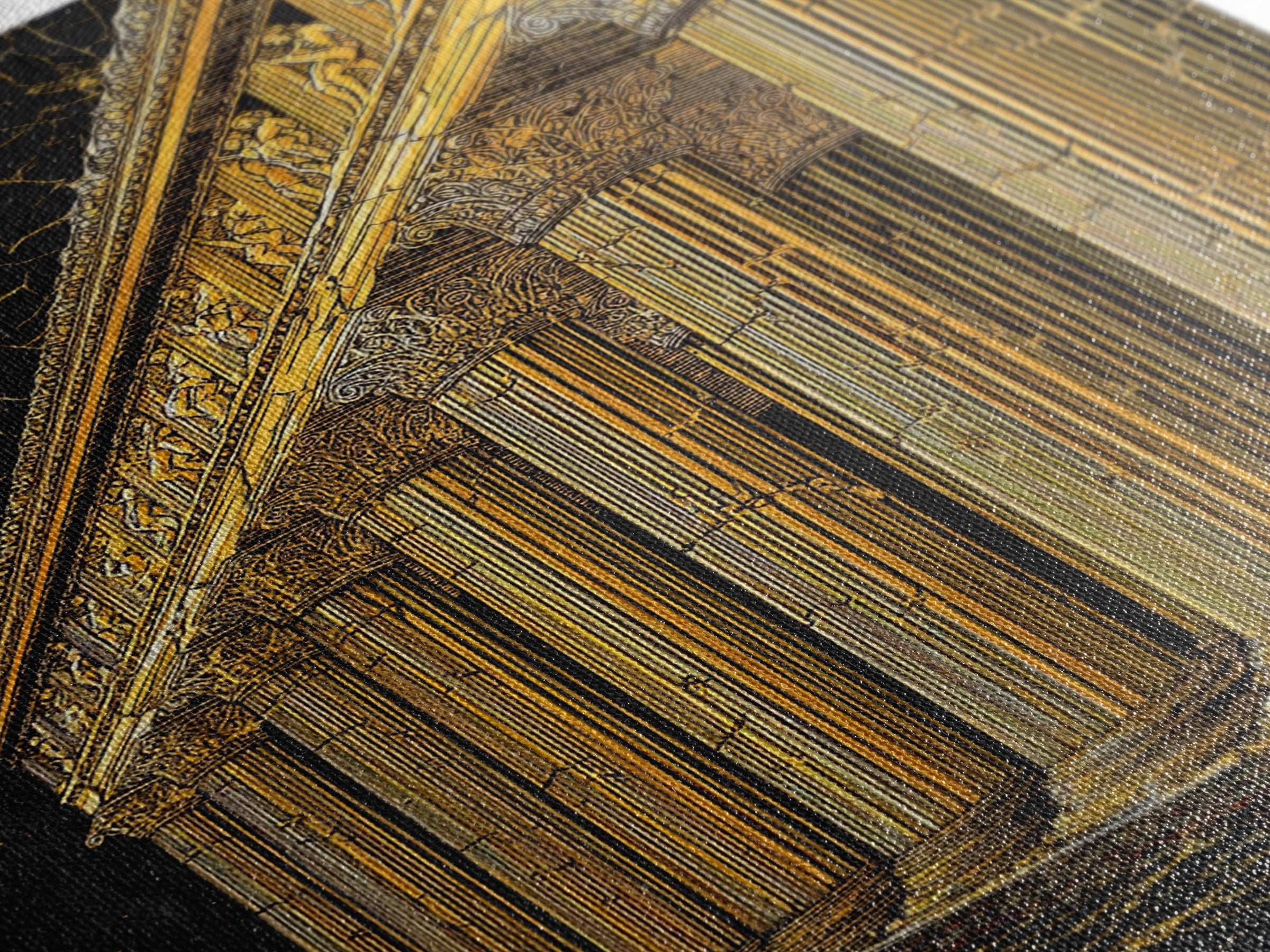 Ancient Parthenon Columns Canvas Gold Art, Classical Ruins Wall Decor, Real Wood Frame Canvas Print Decor