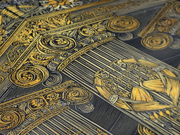 Ancient Greek Column Detail, Classical Architecture, Metallic Gold Metal Print, Real Wood Frame Wall Art