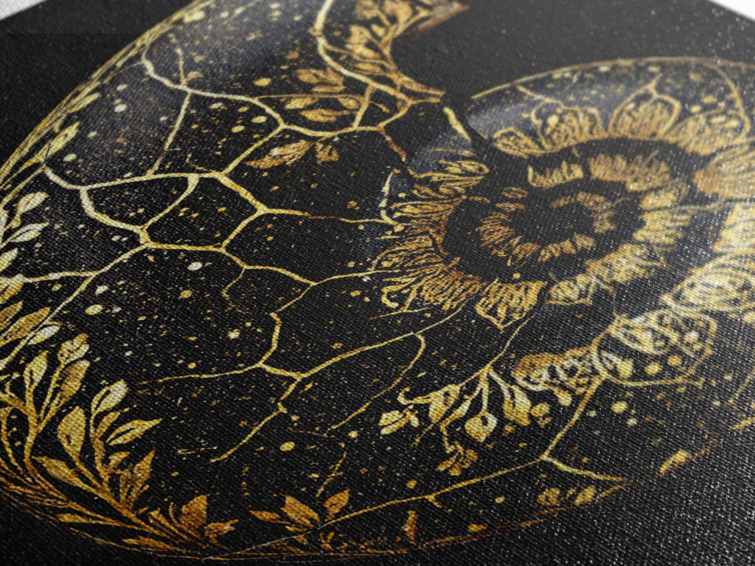 Golden Nautilus Fossil, Nature Inspired Abstract, Canvas Gold Canvas Print, Real Wood Frame Wall Art