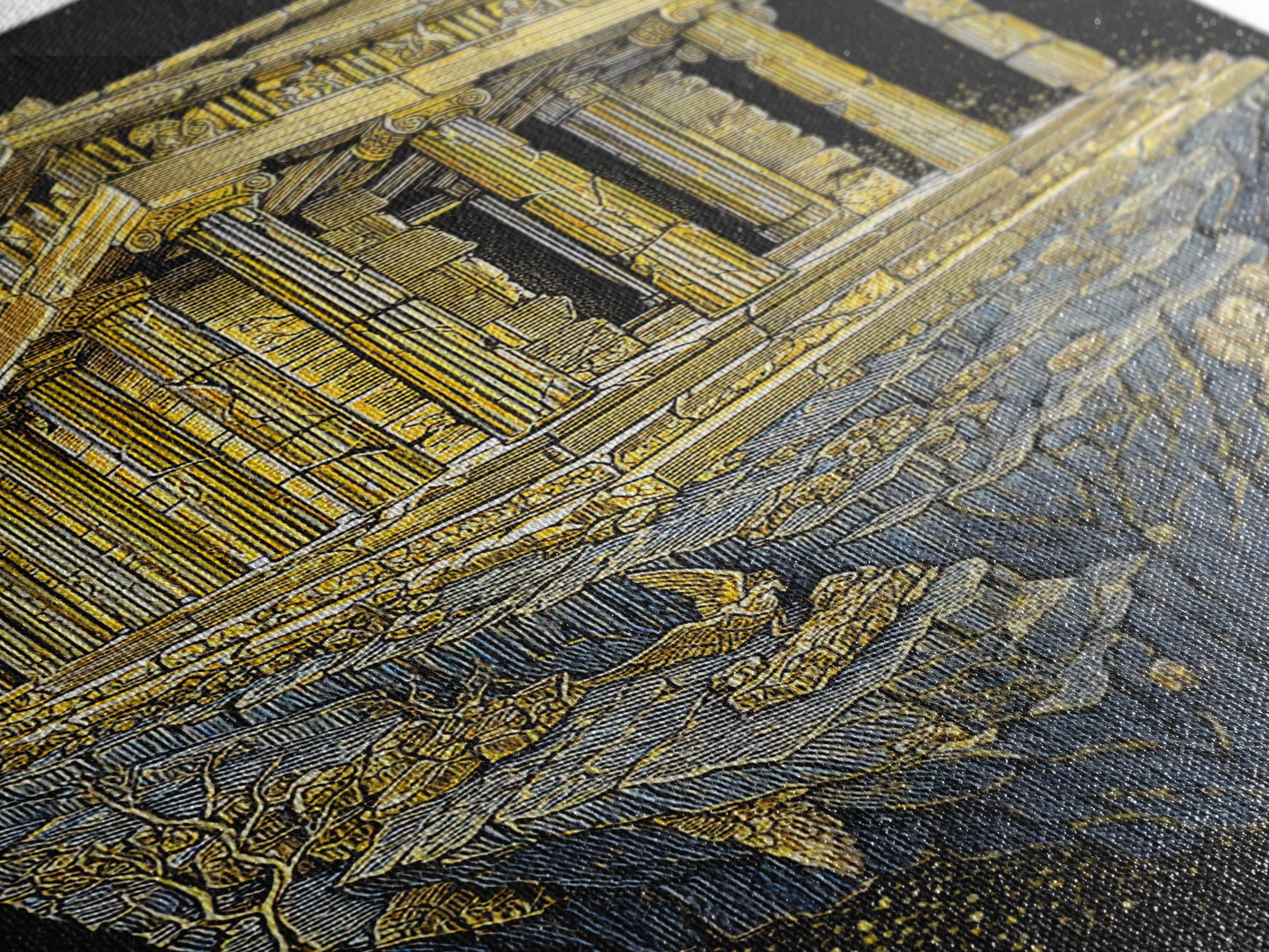 Floating Ancient Temple, Surreal Greek Ruins, Canvas Gold Canvas Print, Real Wood Frame Wall Art
