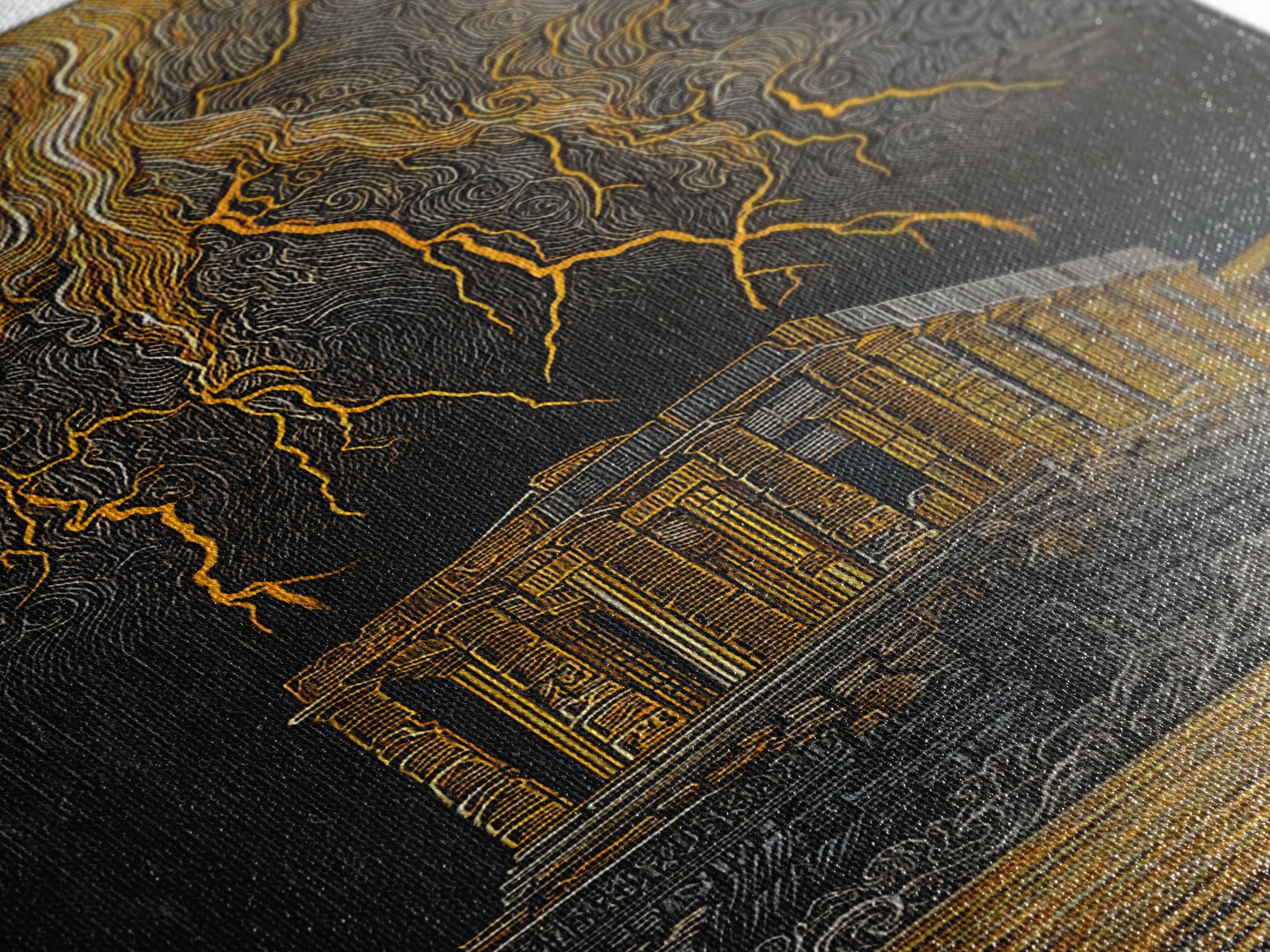Parthenon With Lightning Storm, Dramatic Greek Myth Wall Art, Canvas Gold Canvas Print, Ancient Decor, Wood Frame