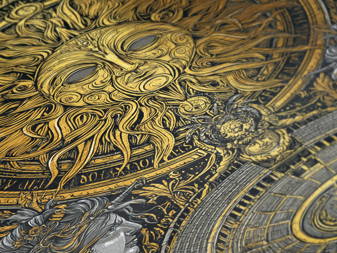 Sun God Face With Theater, Greek Mythology Wall Art, Metallic Gold Art, Dramatic Metal Print, Celestial Decor, Wood Frame