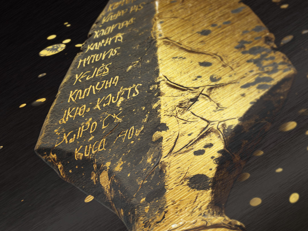 Inscribed Greek Spearhead in Motion Splash – Metallic Gold Art, Warrior Weapon Real Wood Framed Metal Art, Spartan Weapon Decor