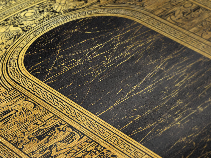 Ancient Greek Archway with Myth Scenes – Metallic Gold Art, Classical Panel Metal Art with Real Wood Frame, Temple Wall Decor