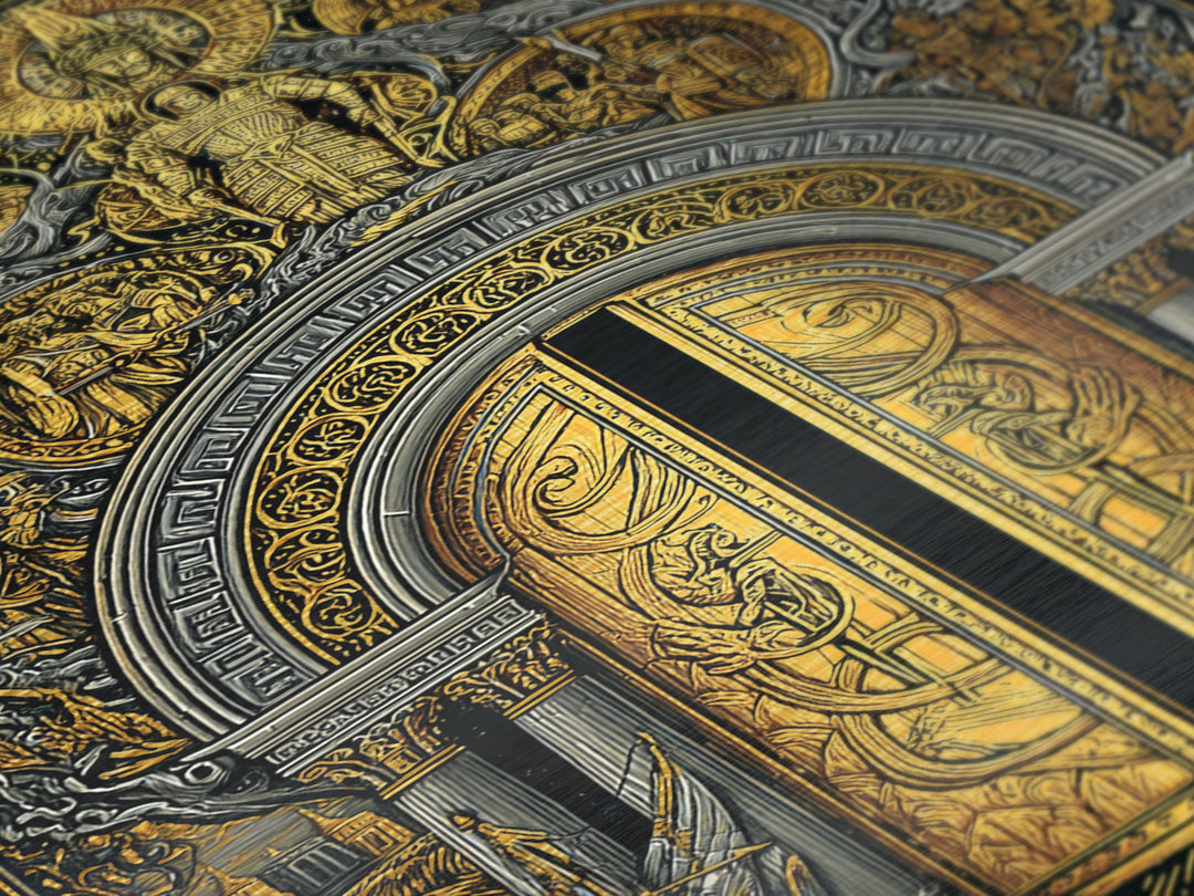 Byzantine Portal of Angels and Kings – Metallic Gold Art, Medieval Religious Metal Art in Real Wood Frame, Sacred History Wall Art