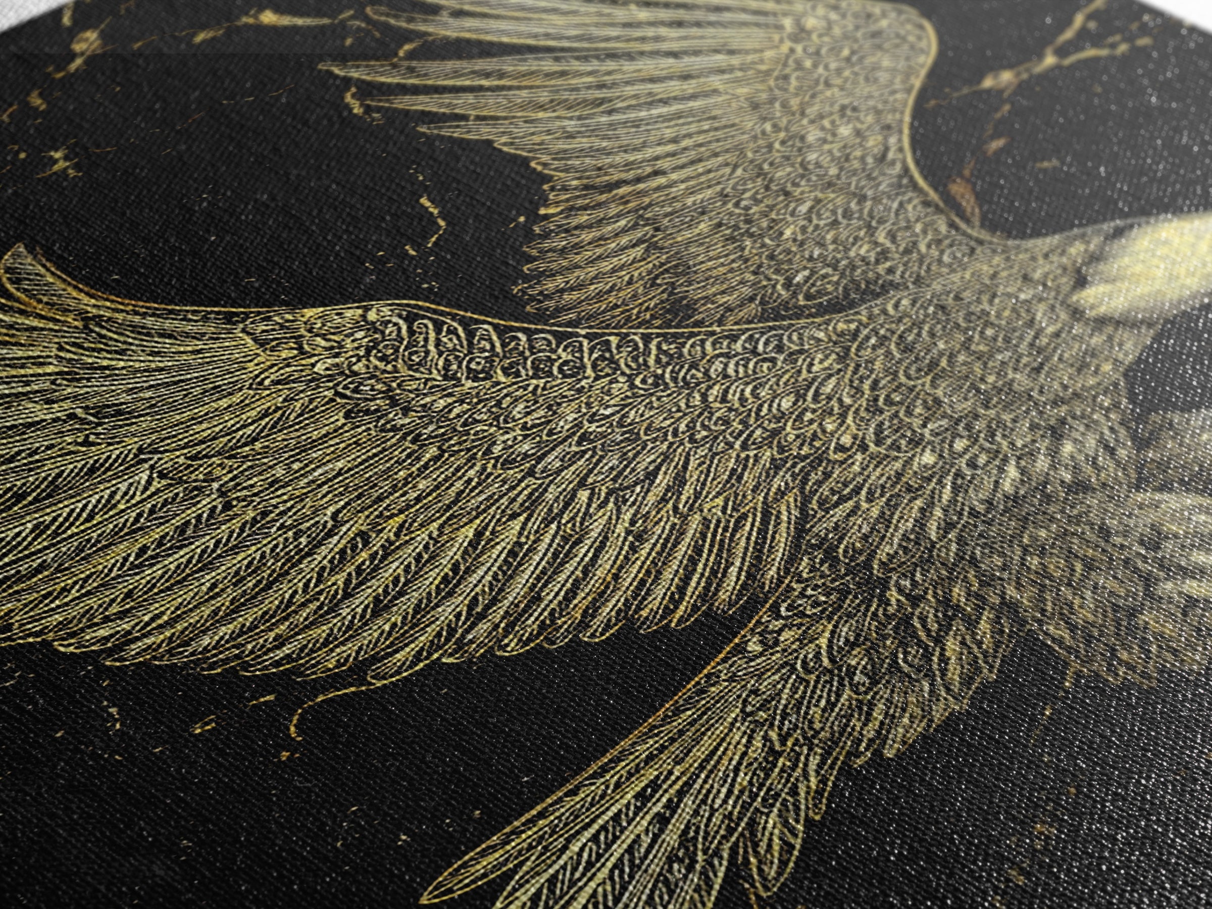 Detailed Golden Eagle with Spread Wings – Canvas Gold Art, Precision Linework Canvas Art in Real Wood Frame, Regal Animal Decor