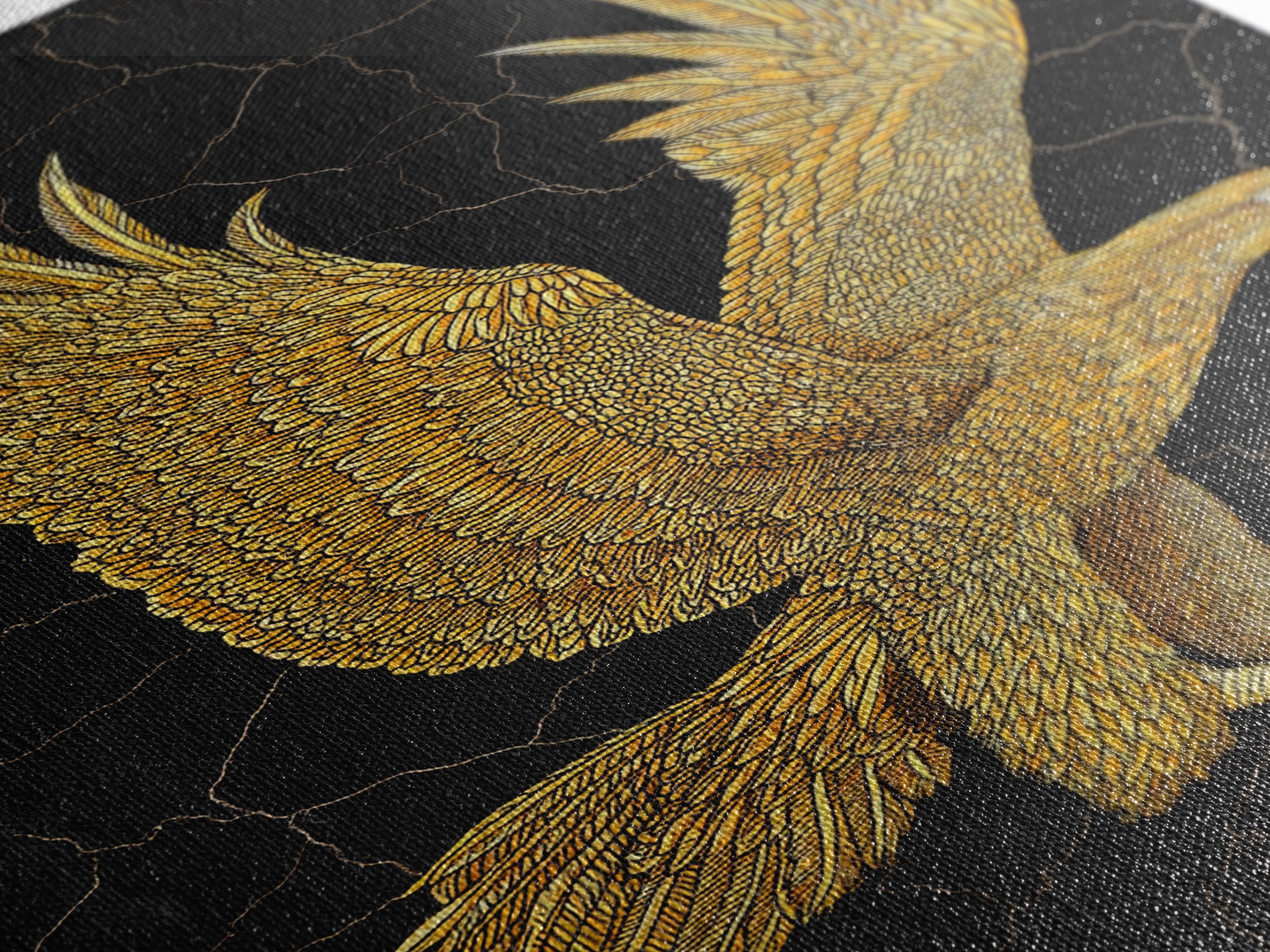 Golden Eagle Canvas Art, Canvas Print in Canvas Gold, Framed Canvas Wall Art with Real Wood Frame, Black Background Luxury Wildlife Decor