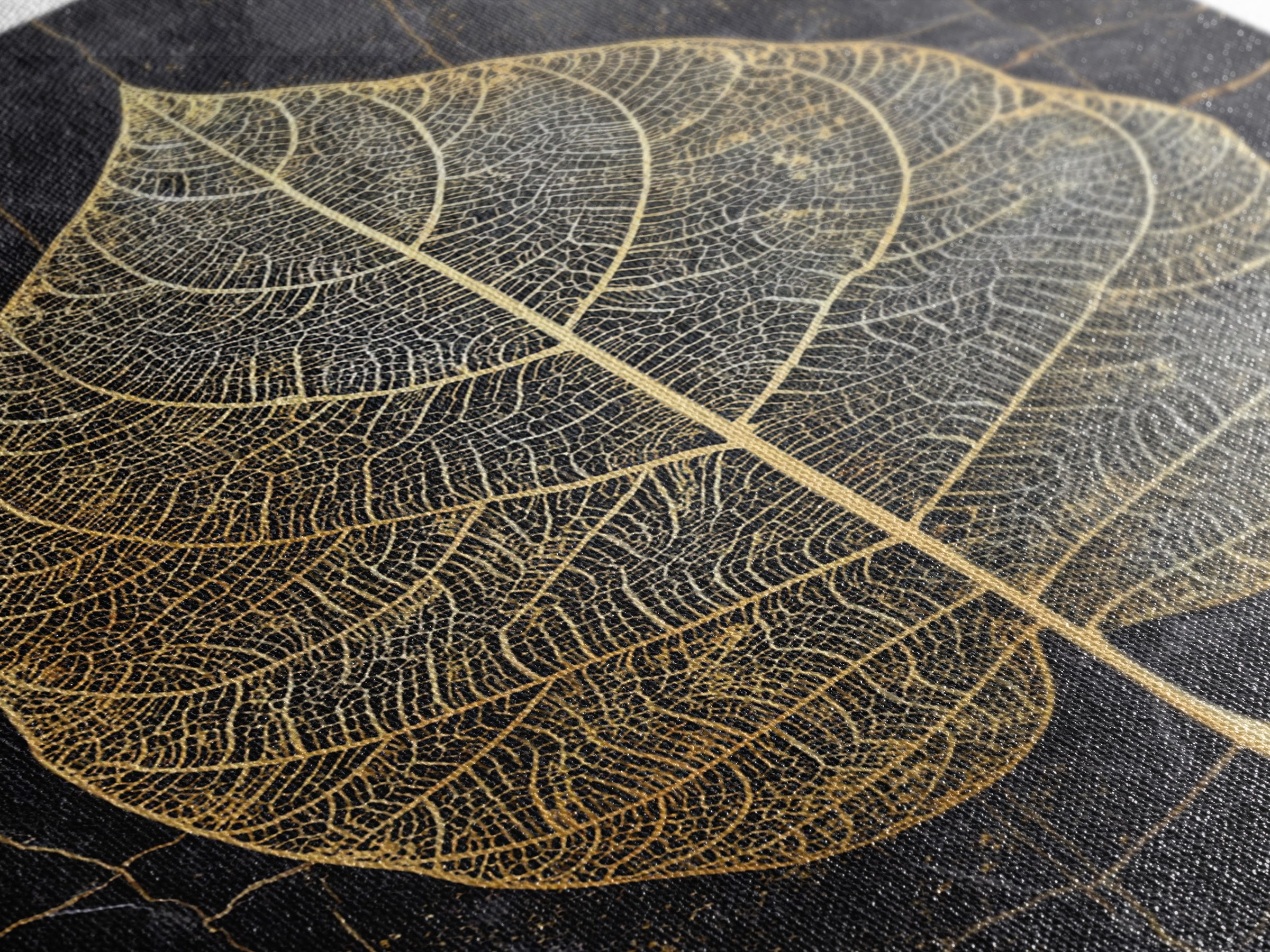 Skeleton Leaf Botanical Canvas Art, Canvas Gold Canvas Print, Framed Canvas Wall Art with Real Wood Frame, Black Marble Nature Decor