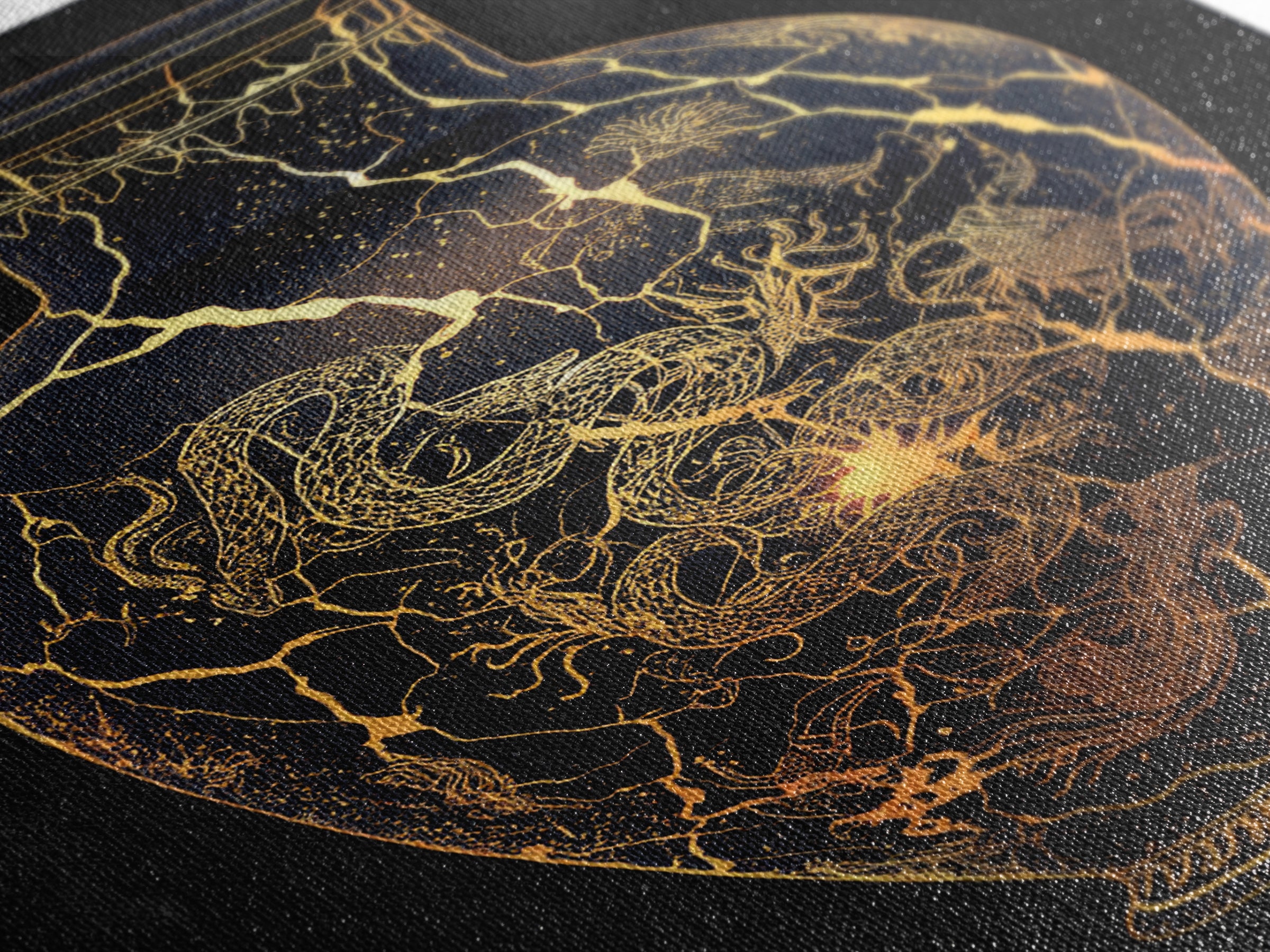 Kintsugi Serpent Vase Canvas Art, Canvas Gold Canvas Print, Framed Canvas Wall Art with Real Wood Frame, Celestial Night Sky Decor