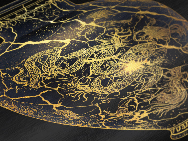 Kintsugi Serpent Vase Metal Art, Metallic Gold Metal Print, Framed Metal Wall Art with Real Wood Frame, Celestial Night Sky Decor