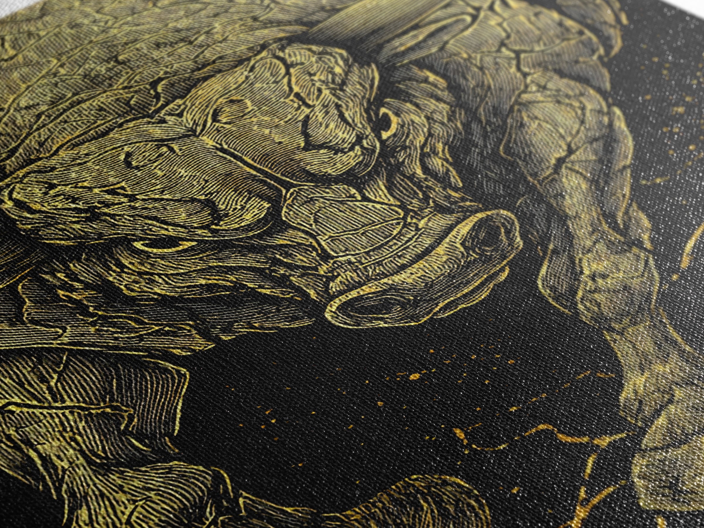 Charging Bull Canvas Gold Canvas Print, Framed Canvas Wall Art with Real Wood Frame, Dynamic Black and Gold Animal Decor