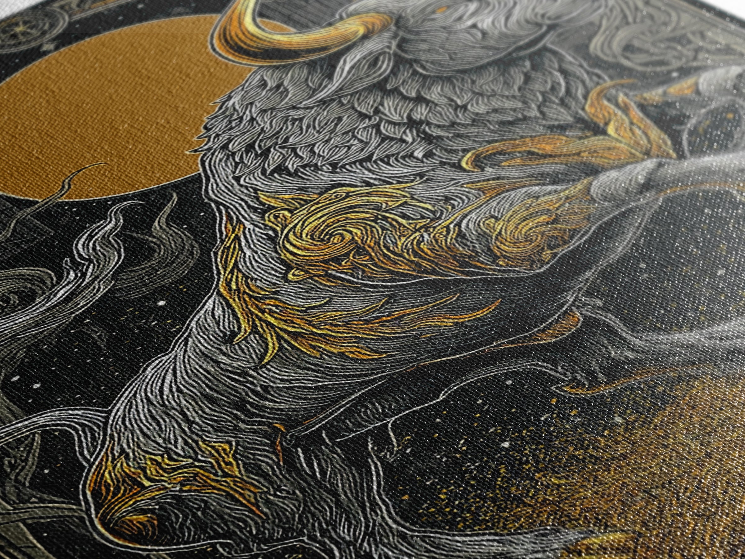 Regal Bull Canvas Gold Canvas Print, Framed Canvas Wall Art with Real Wood Frame, Mythic Black and Gold Zodiac Decor for Gallery
