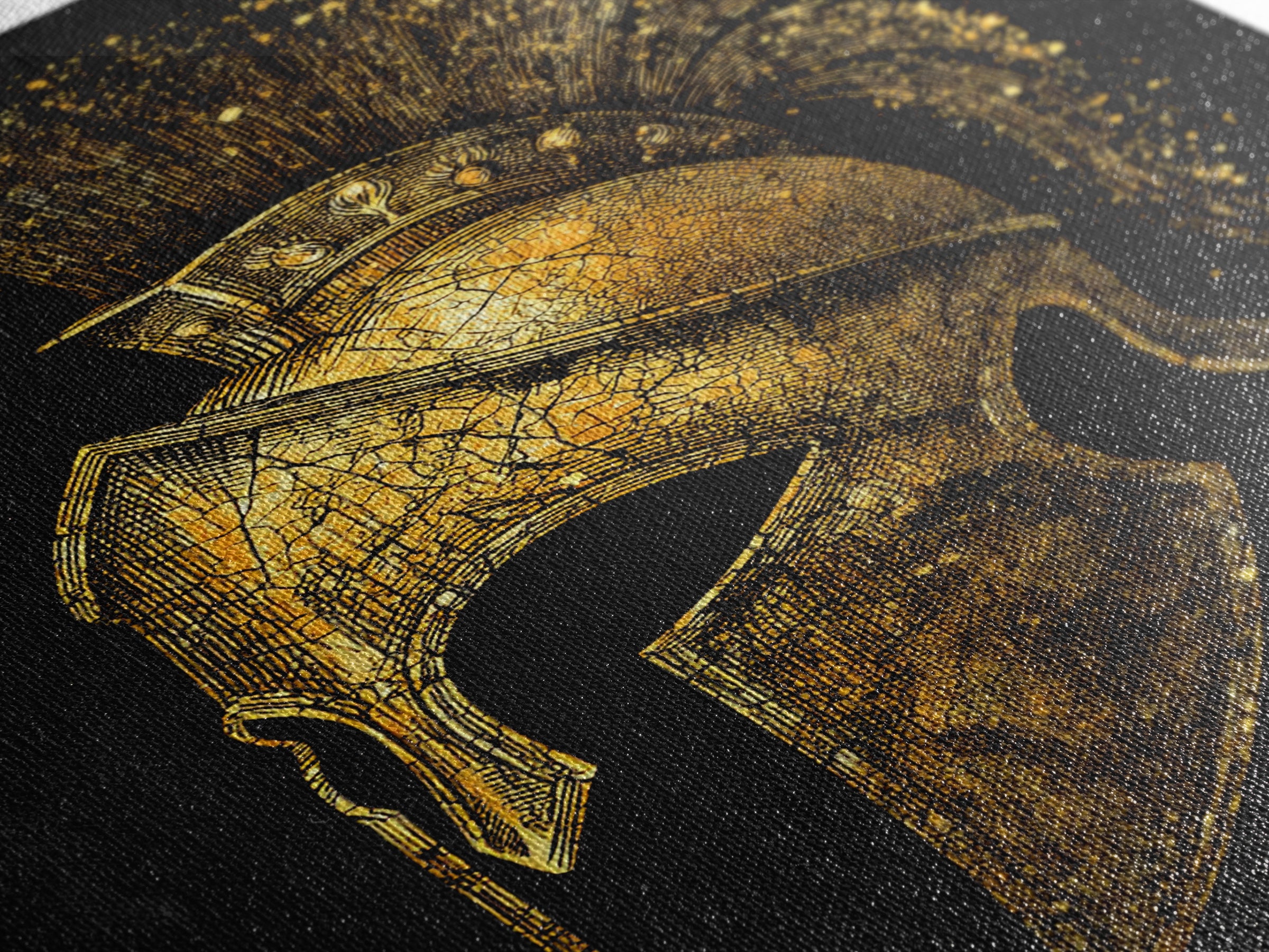 Spartan Helmet Canvas Gold Canvas Print, Framed Canvas Wall Art with Real Wood Frame, Black and Gold Greek Warrior Decor