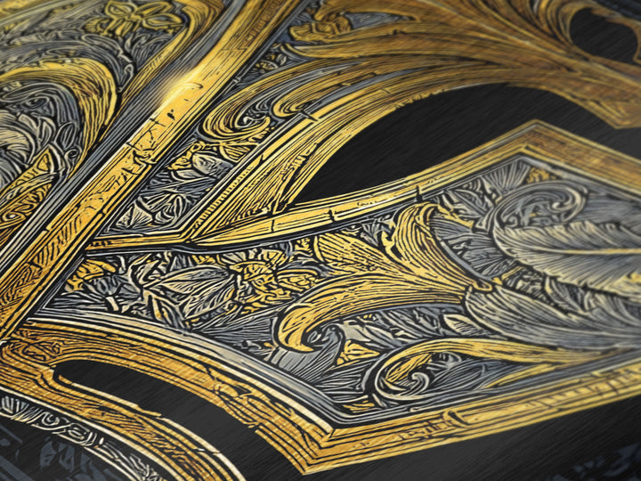Ornate Spartan Helmet Metallic Gold Art – Intricate Ancient Warrior Wall Print on Metal with Real Wood Frame – Greek Decor