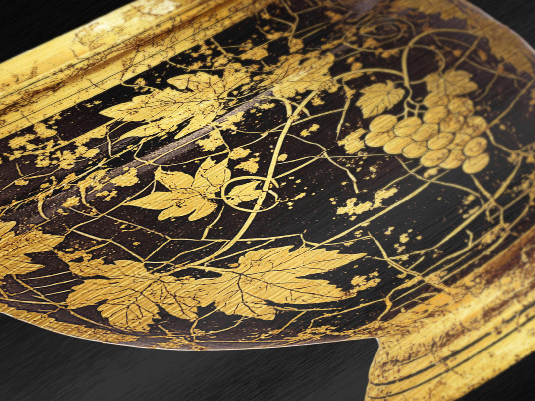 Black & Gold Grape Vase Metallic Gold Metal Print – Elegant Vine & Wine Themed Wall Art with Real Wood Frame – Modern Classic Decor