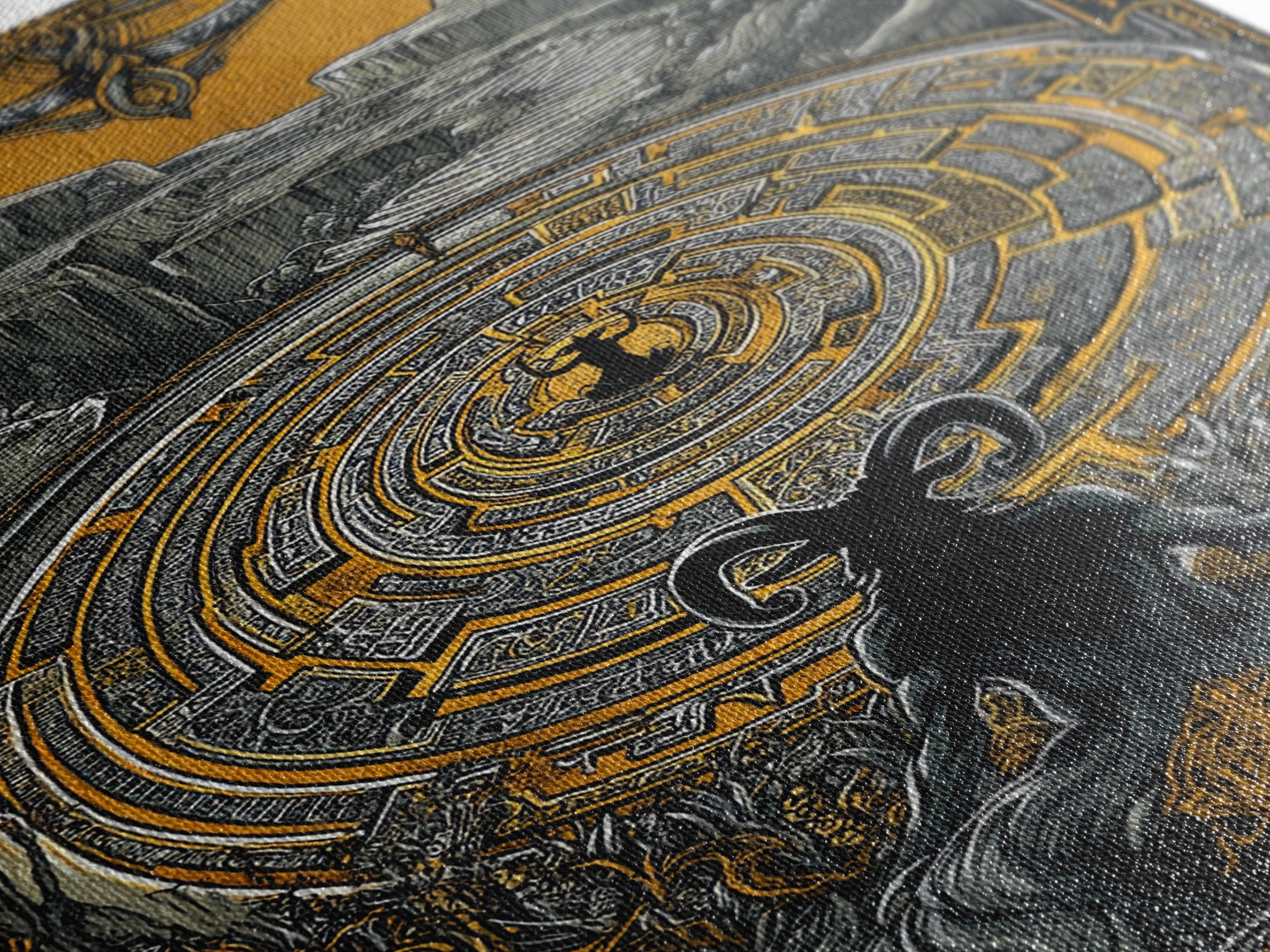 Labyrinth Minotaur Fantasy Scene Canvas Gold Canvas Print with Real Wood Frame – Mythology Inspired Wall Art