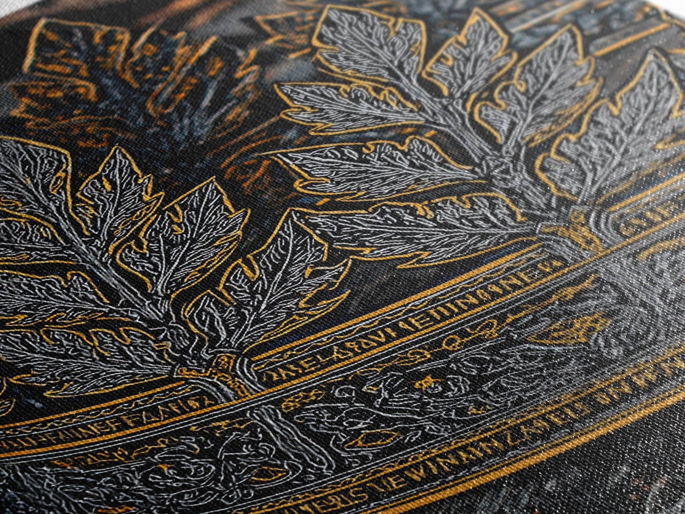 Laurel Leaf Crown Canvas Gold Art Print with Real Wood Frame – Regal Nature-Inspired Decorative Wall Piece