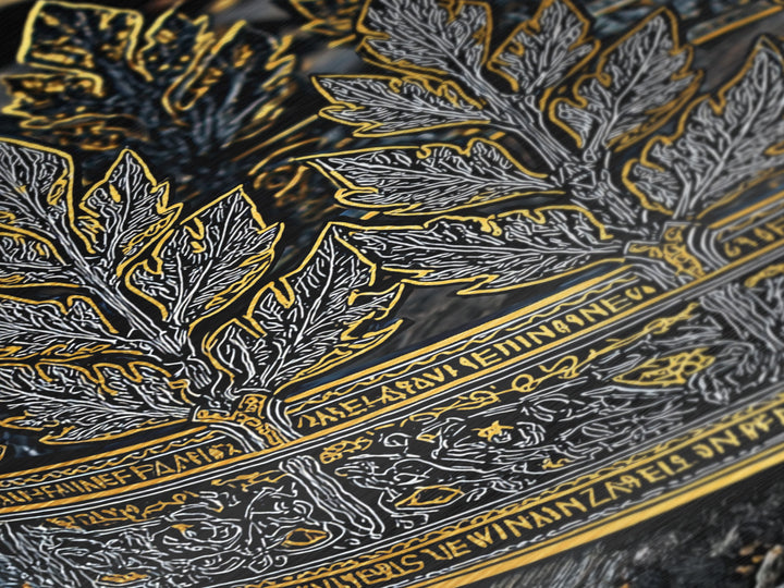 Laurel Leaf Crown Metallic Gold Art Print with Real Wood Frame – Regal Nature-Inspired Decorative Wall Piece