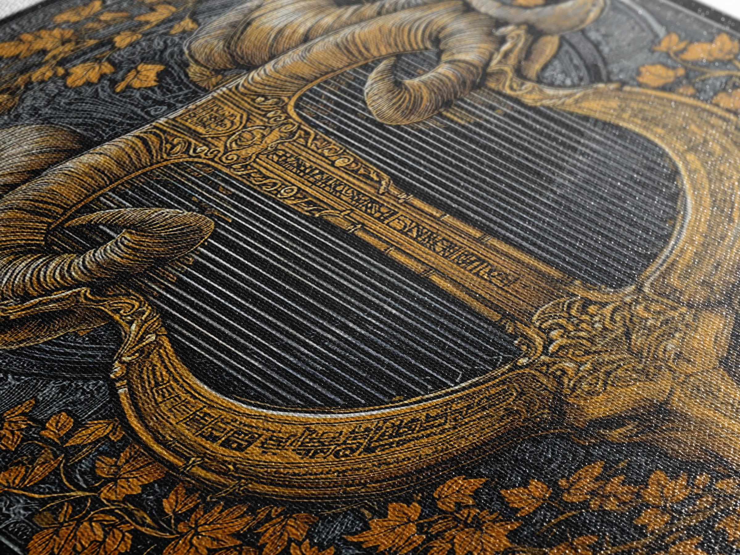 Ram Horn Lyre Canvas Gold Canvas Print with Real Wood Frame – Mythic Musical Instrument Wall Decor