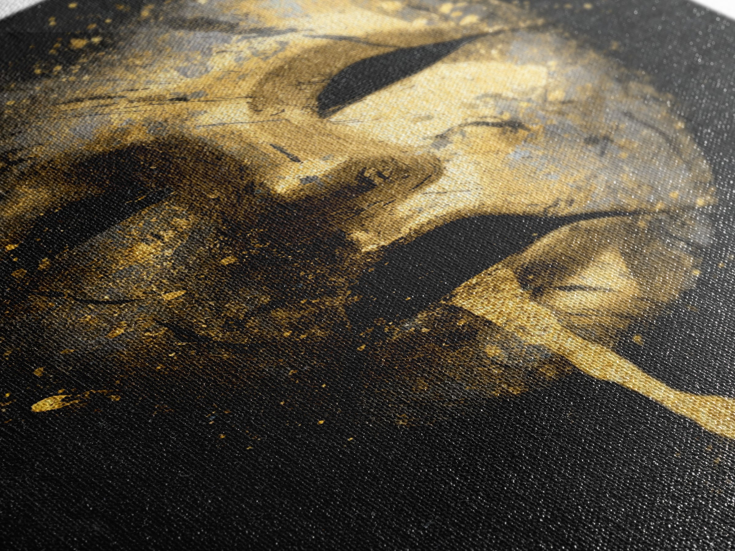 Abstract Gold-Drip Mask Canvas Gold Art Print with Real Wood Frame – Modern Surreal Face Wall Decor