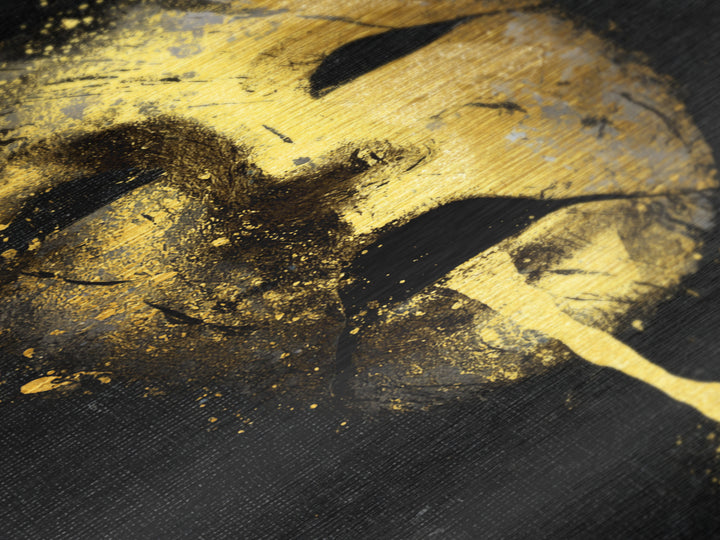 Abstract Gold-Drip Mask Metallic Gold Art Print with Real Wood Frame – Modern Surreal Face Wall Decor