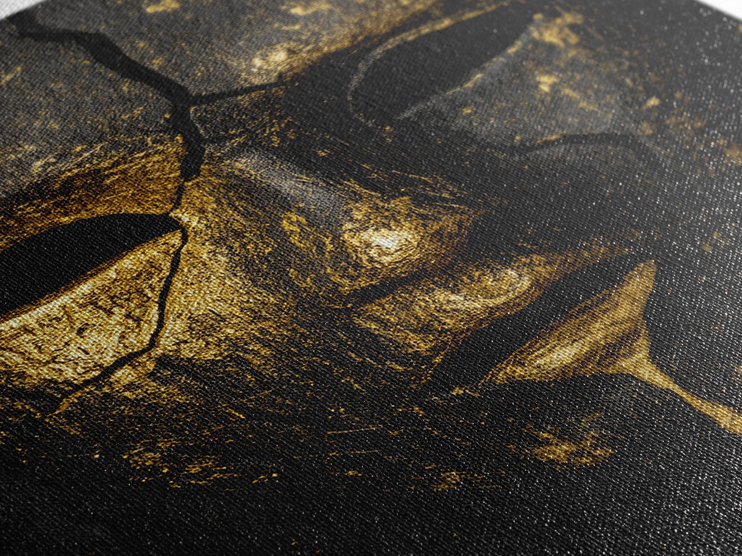Cracked Gold Mask Canvas Gold Canvas Print with Real Wood Frame – Dark Dramatic Statement Wall Art