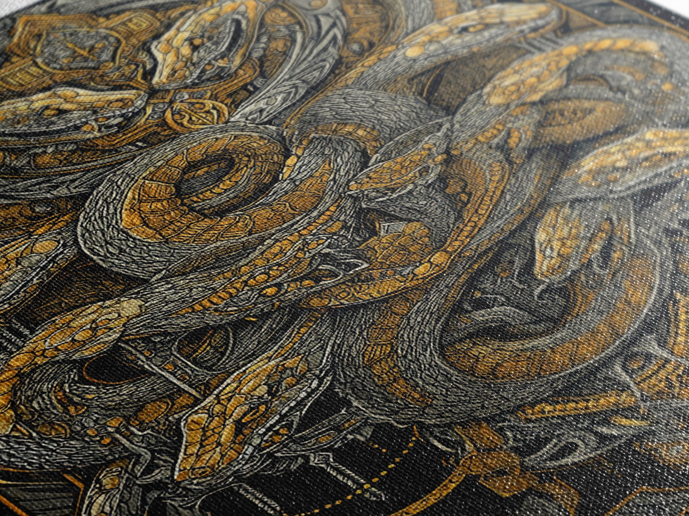 The Serpent Conclave – A Tangled Reign of Golden Scales, Canvas Art, Canvas Gold Print, Canvas Wall Art, Man Cave Decor