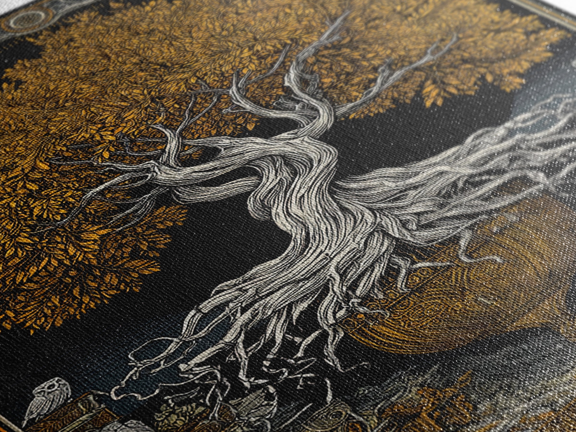 Yggdrasil’s Chalice – The Eternal Tree of Knowledge and Life, Canvas Art, Canvas Gold Print, Canvas Wall Art, Man Cave Decor