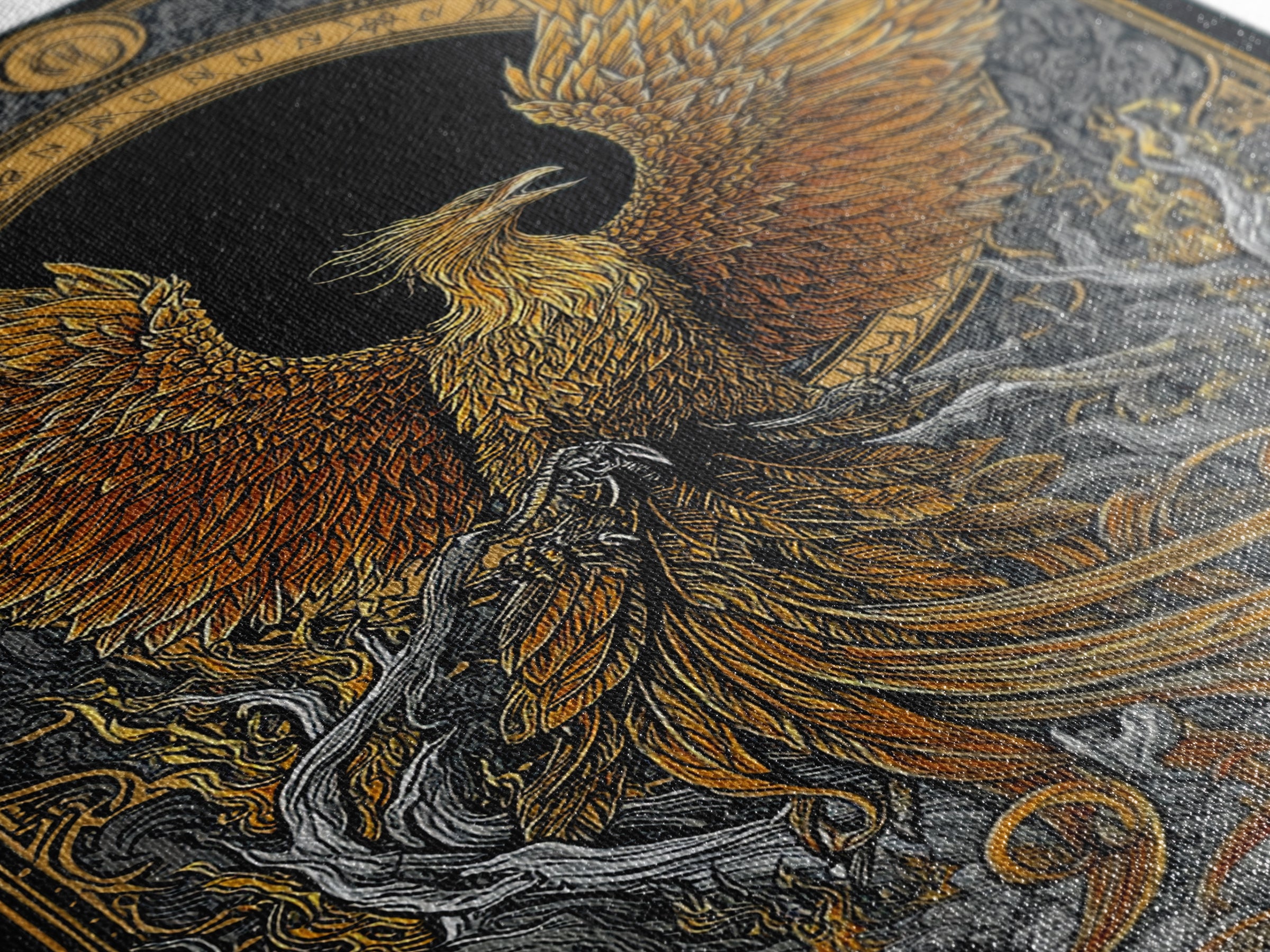 Phoenix Ascendant – Flames and Feathers of Rebirth, Canvas Art, Canvas Gold Print, Canvas Wall Art, Man Cave Decor