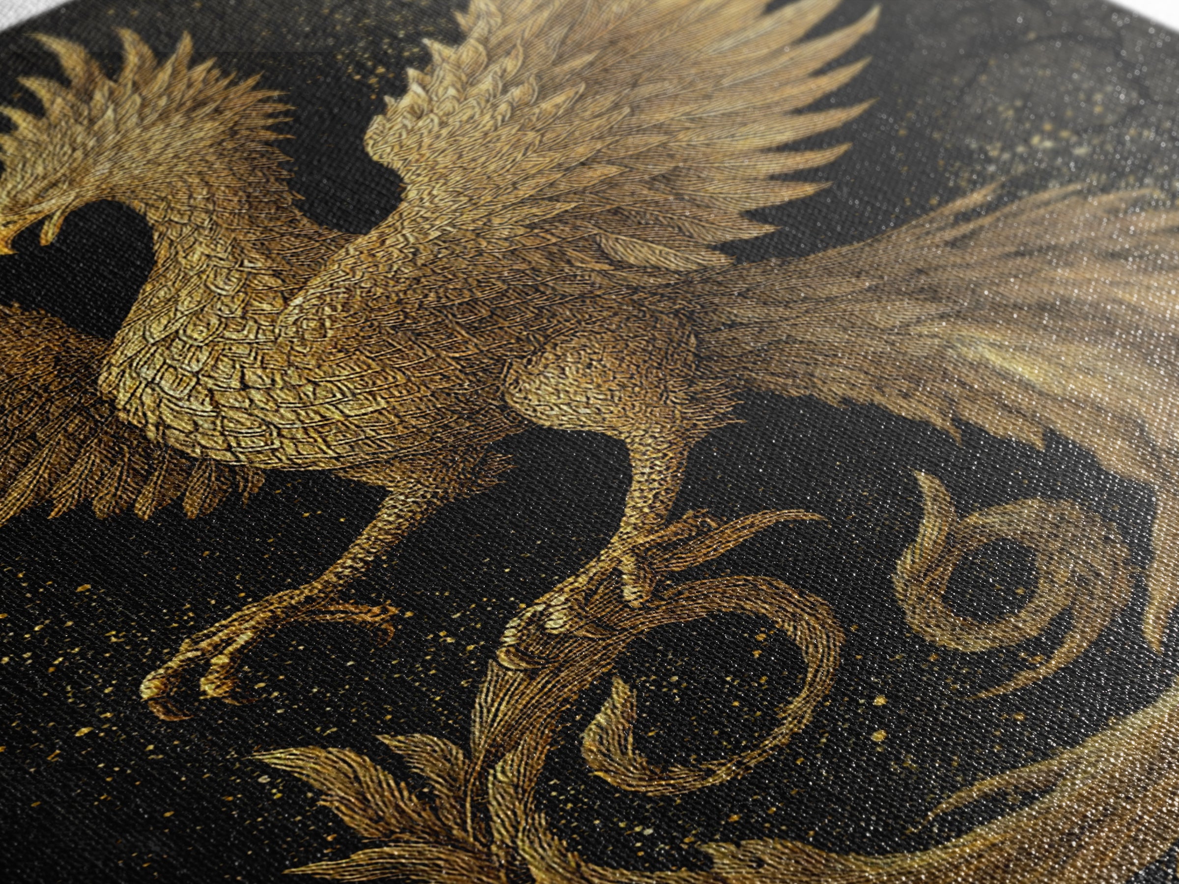 Golden Phoenix in Flight – A Herald of Renewal, Canvas Art, Canvas Gold Print, Canvas Wall Art, Man Cave Decor