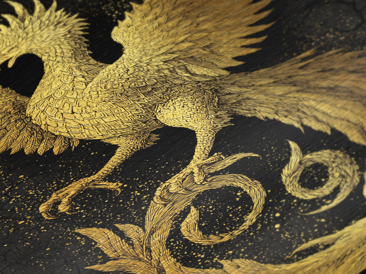 Golden Phoenix in Flight – A Herald of Renewal, Metal Art, Metallic Gold Print, Metal Wall Art, Man Cave Decor