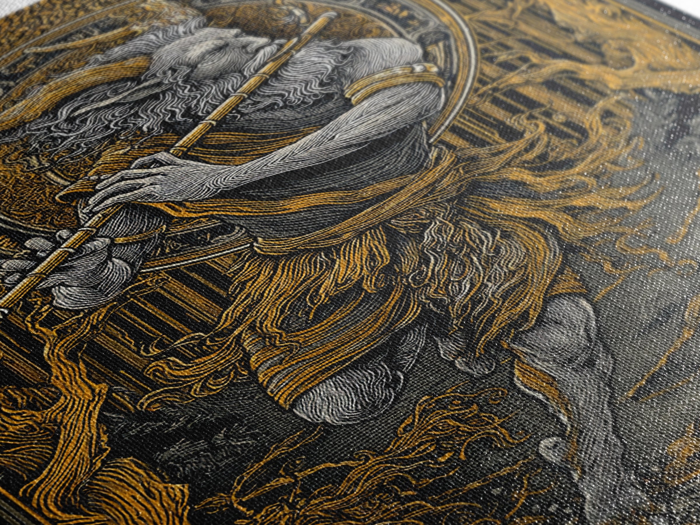 Pan’s Lament – The Wild God’s Song Through the Golden Grove, Canvas Art, Canvas Gold Print, Canvas Wall Art, Man Cave Decor