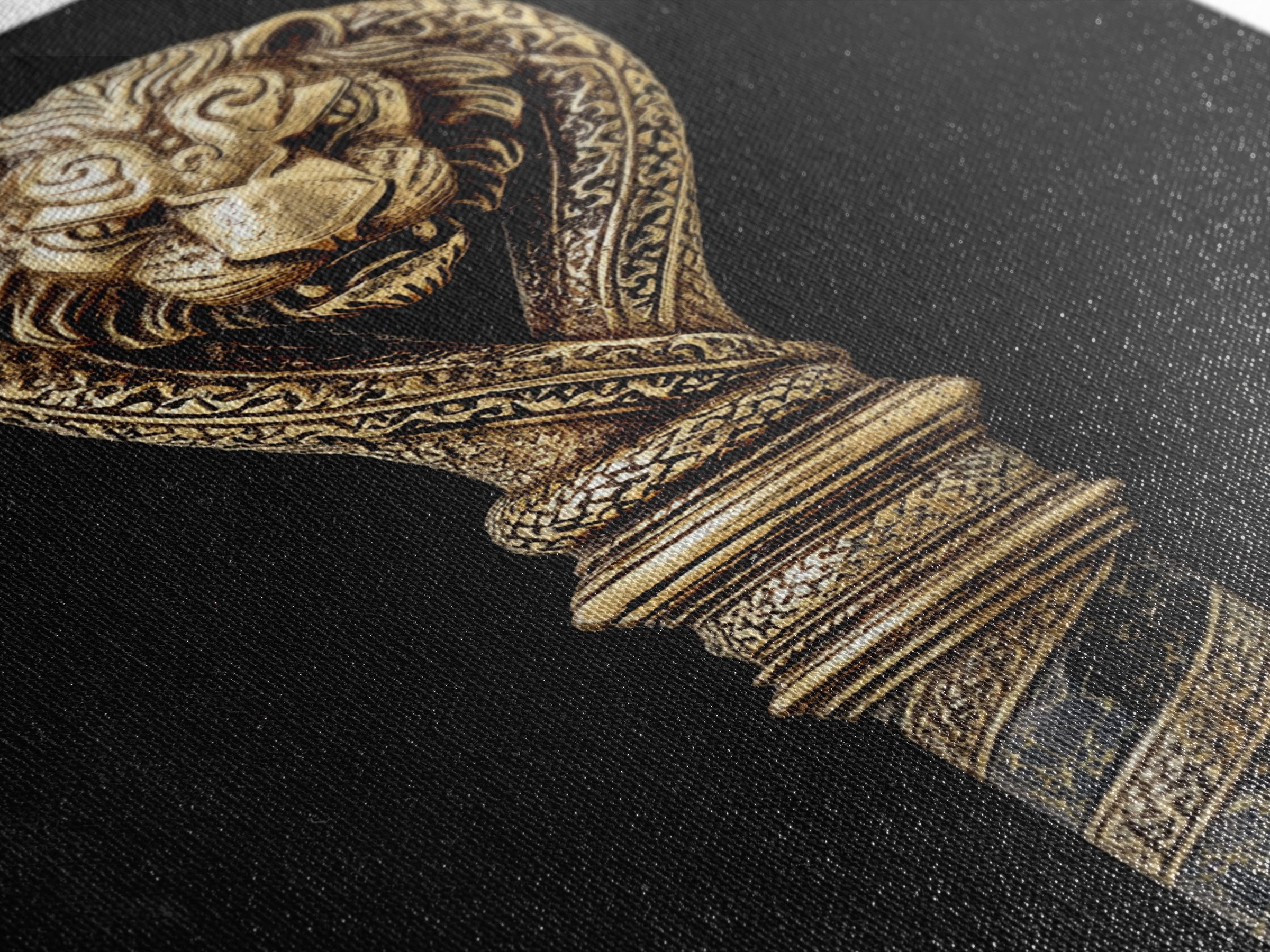 Lion and Serpent Staff Head – Canvas Gold Canvas Print – Ancient Weapon Design Art with Real Wood Frame for Bold Wall Decor