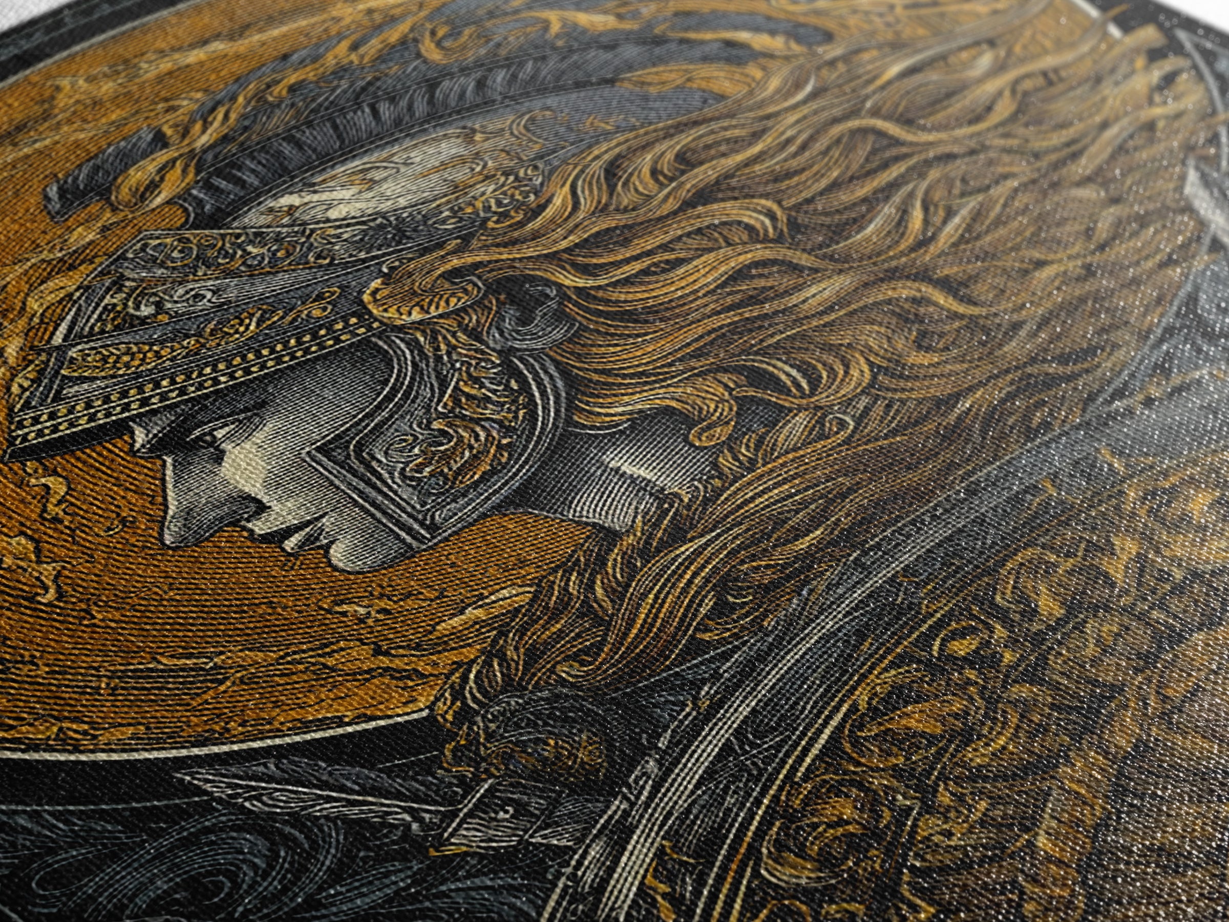 Athena Greek Goddess, Canvas Gold Art, Warrior Helmet Canvas Print, Real Wood Frame Decor, Ancient Mythology Wall Artwork