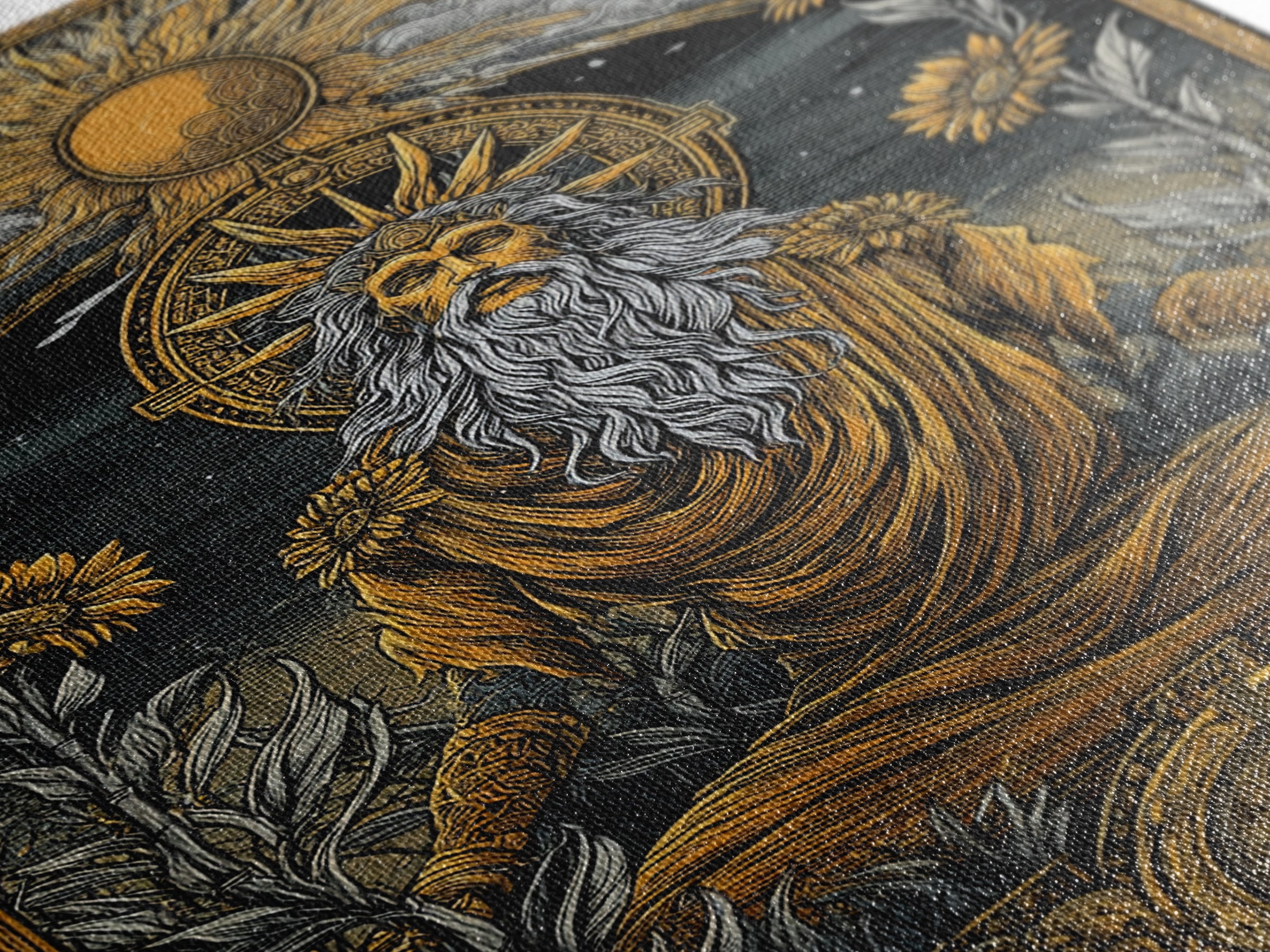 Greek Sun God Illustration, Canvas Gold Canvas Print, Mythology Wall Art, Real Wood Frame Decor, Luxury Ancient Artwork