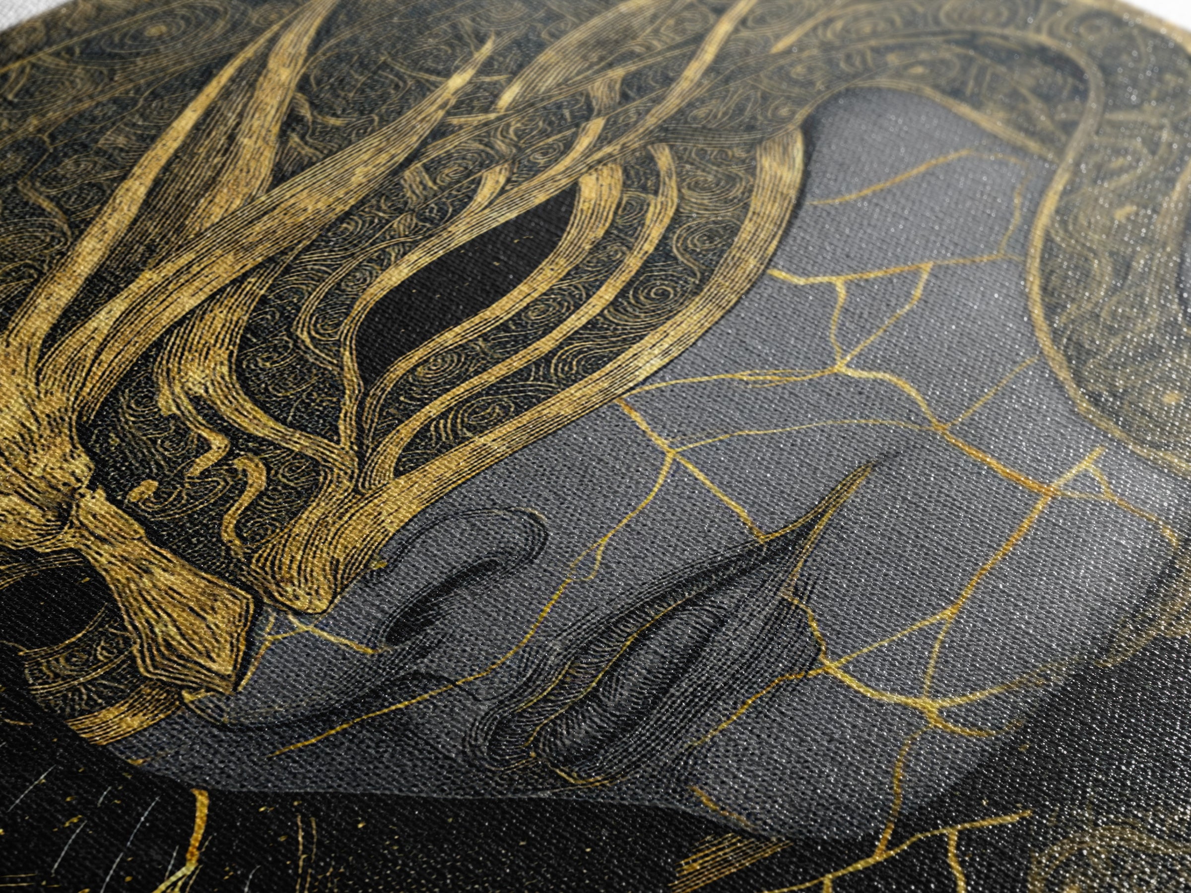 Ananke Mythological Canvas Gold Canvas Print, Greek Goddess Of Inevitability Artwork, Real Wood Frame Wall Art Decoration
