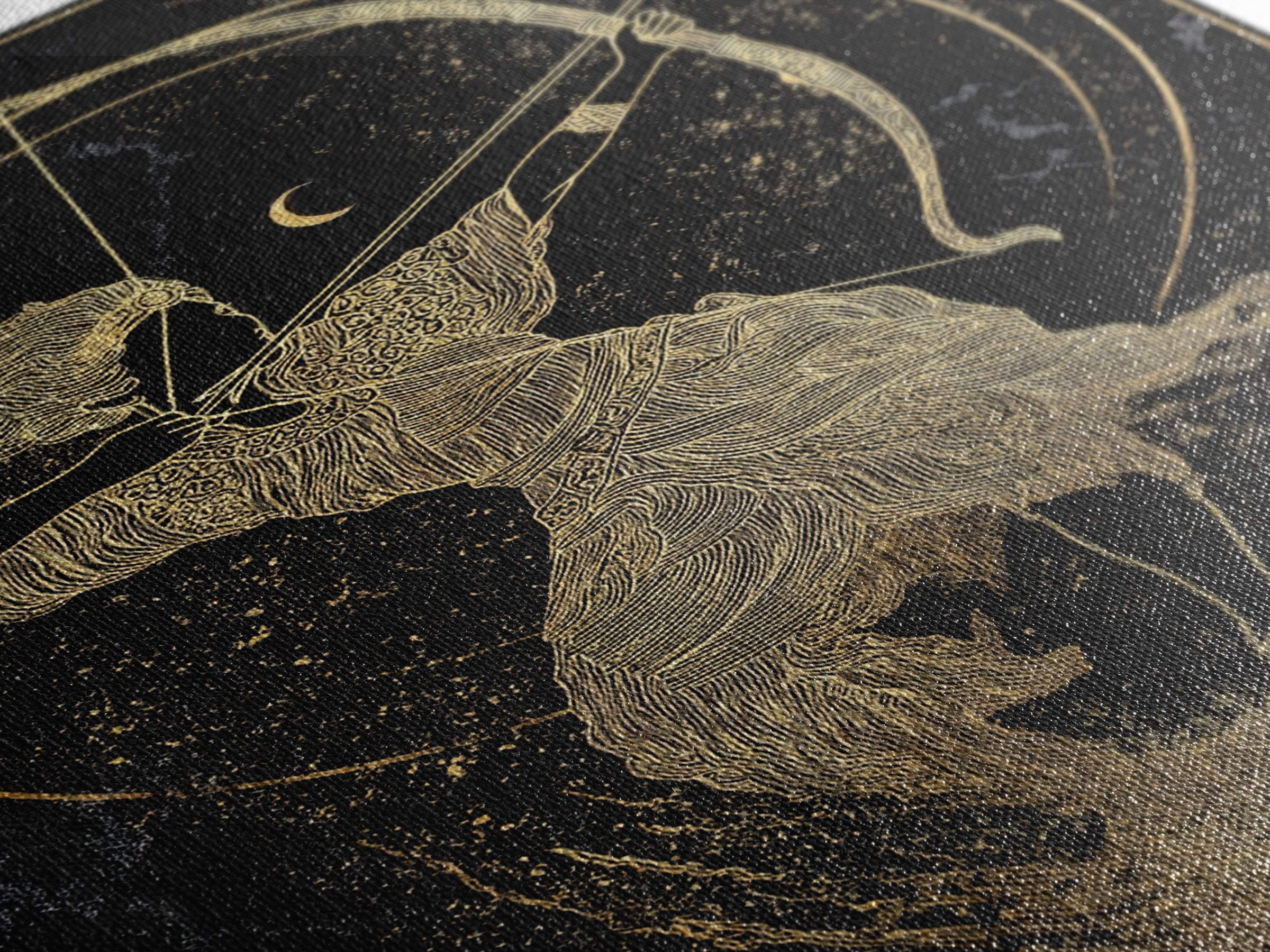 Divine Archer Artemis Illustration, Canvas Gold Canvas Print, Real Wood Frame, Greek Goddess Wall Hanging, Myth Art Decor