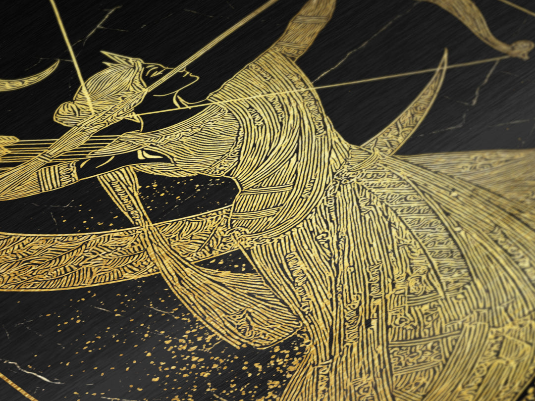 Artemis Lunar Goddess Archery Scene, Metallic Gold Art Print, Real Wood Frame, Mythology Wall Art, Elegant Greek Decor