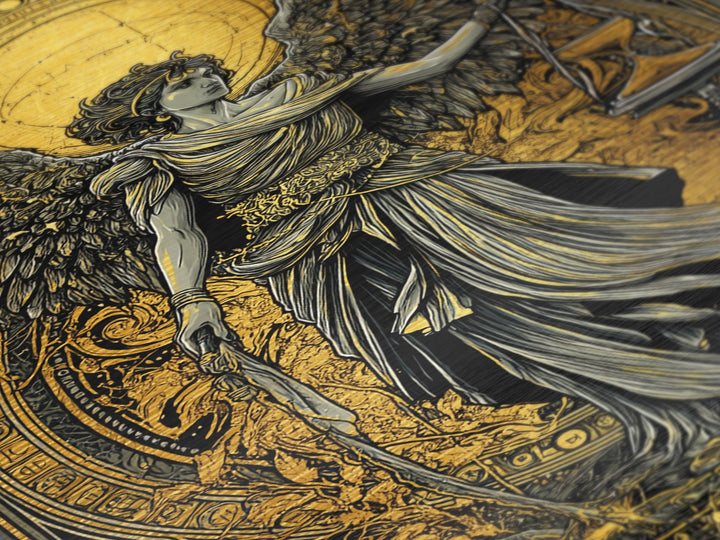 Astraeus Titan Of Stars And Dusk, Metallic Gold Metal Print, Real Wood Frame, Mythology Wall Art, Greek God Celestial Decor