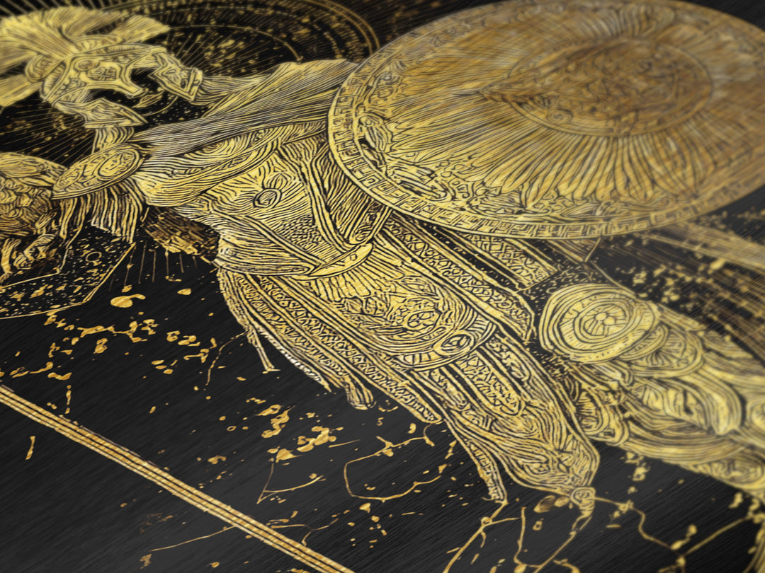 Athena With Owl And Shield Of Wisdom, Metallic Gold Art Print, Real Wood Frame, Ancient Greek Mythology Warrior Decor