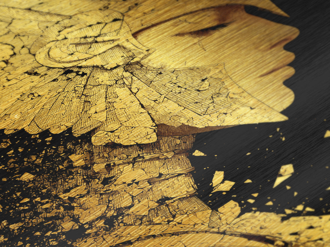 Athena Close Up Portrait In Armor, Metallic Gold Metal Print, Real Wood Frame, Greek Goddess Warrior Mythology Wall Art
