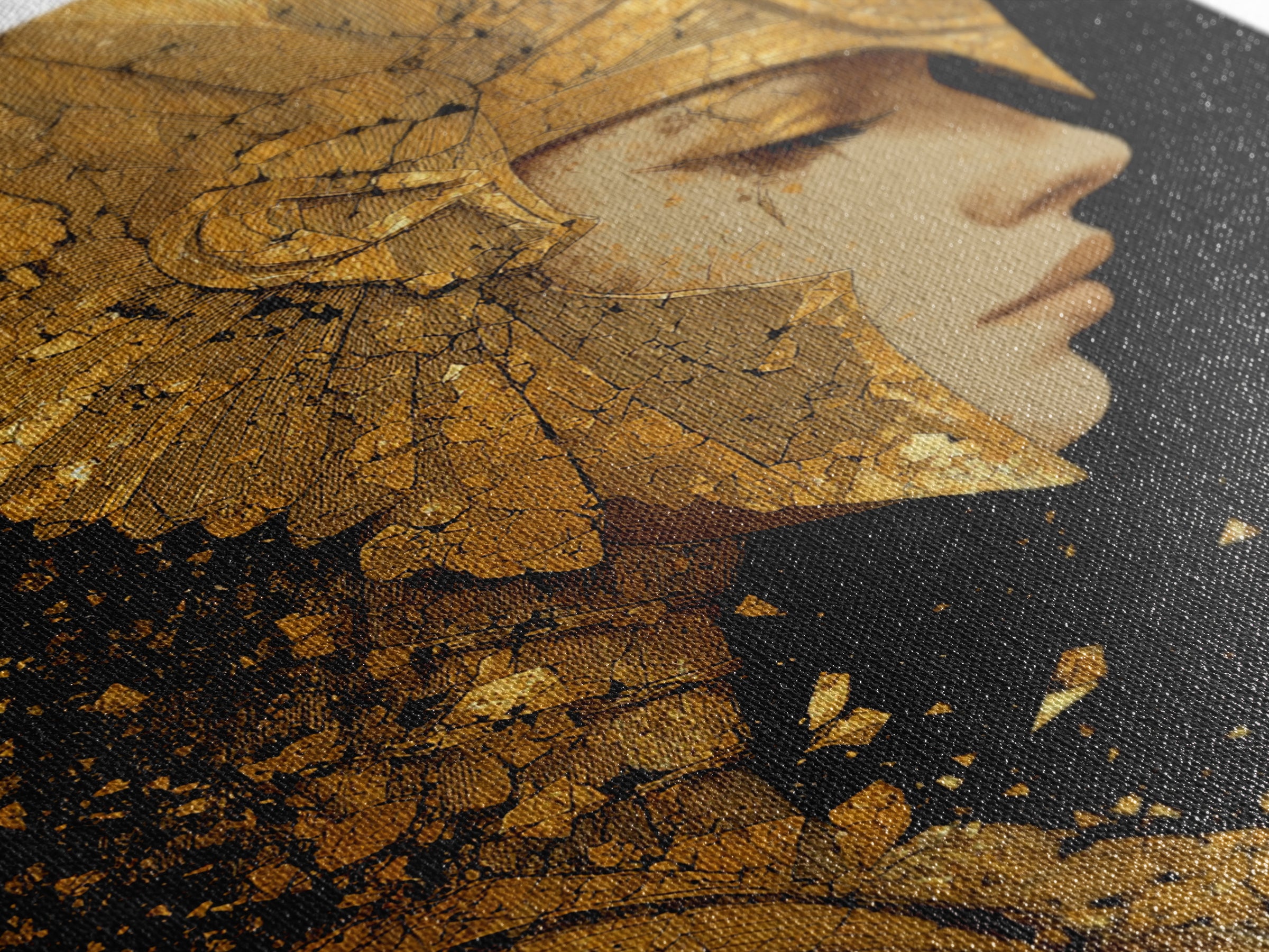 Athena Close Up Portrait In Armor, Canvas Gold Canvas Print, Real Wood Frame, Greek Goddess Warrior Mythology Wall Art