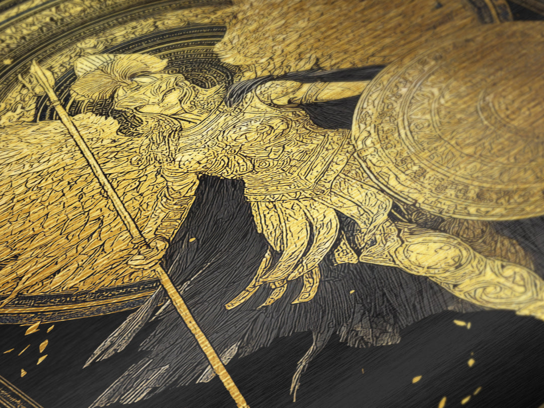 Athena Winged Warrior Goddess With Shield, Metallic Gold Art Print, Real Wood Frame, Greek Mythology Goddess Wall Decor