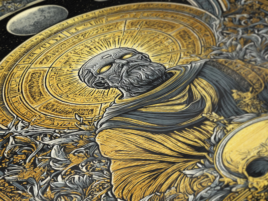 Coeus Metallic Gold Metal Print, Greek Titan Of Intellect Artwork, Mythology Inspired Wall Art, Real Wood Frame Display