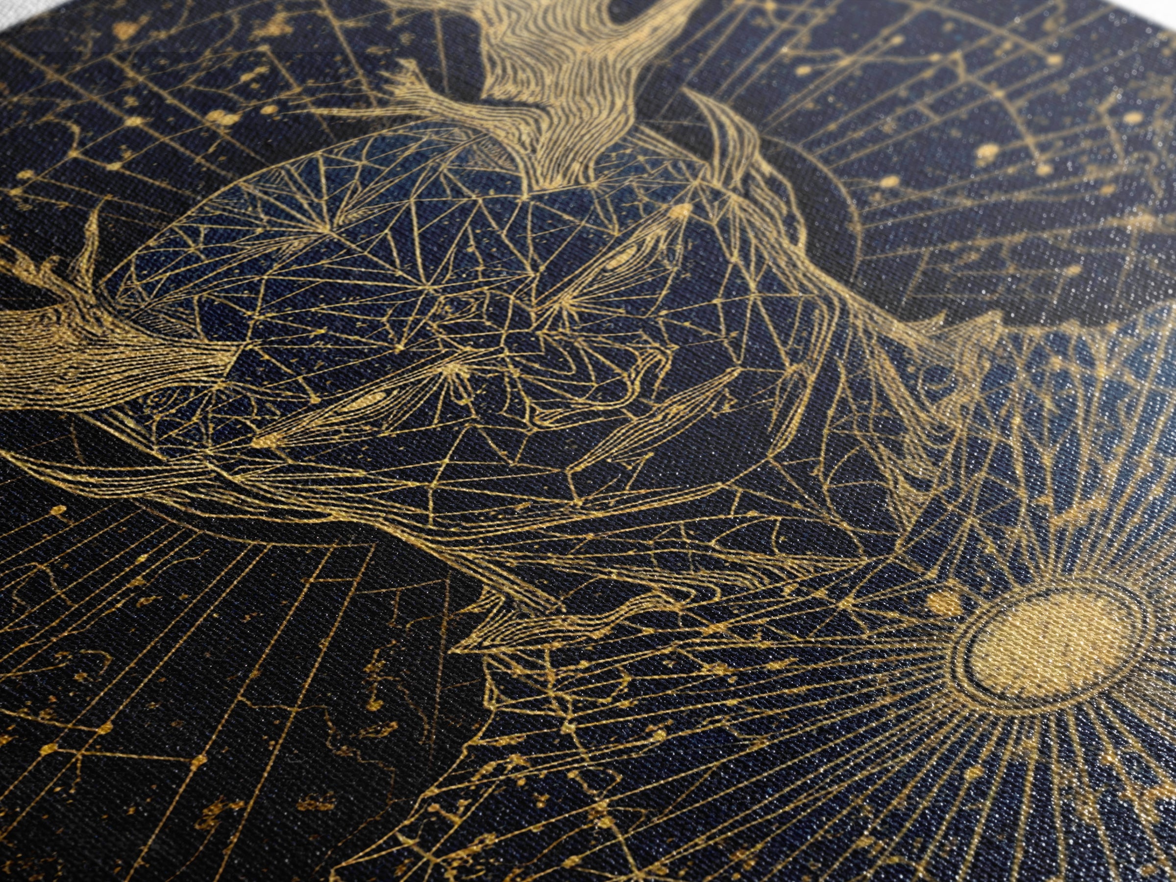 Geometric Antler God Artwork, Canvas Gold Art Print, Mythology Constellation Wall Decor, Cosmic Style, Real Wood Frame
