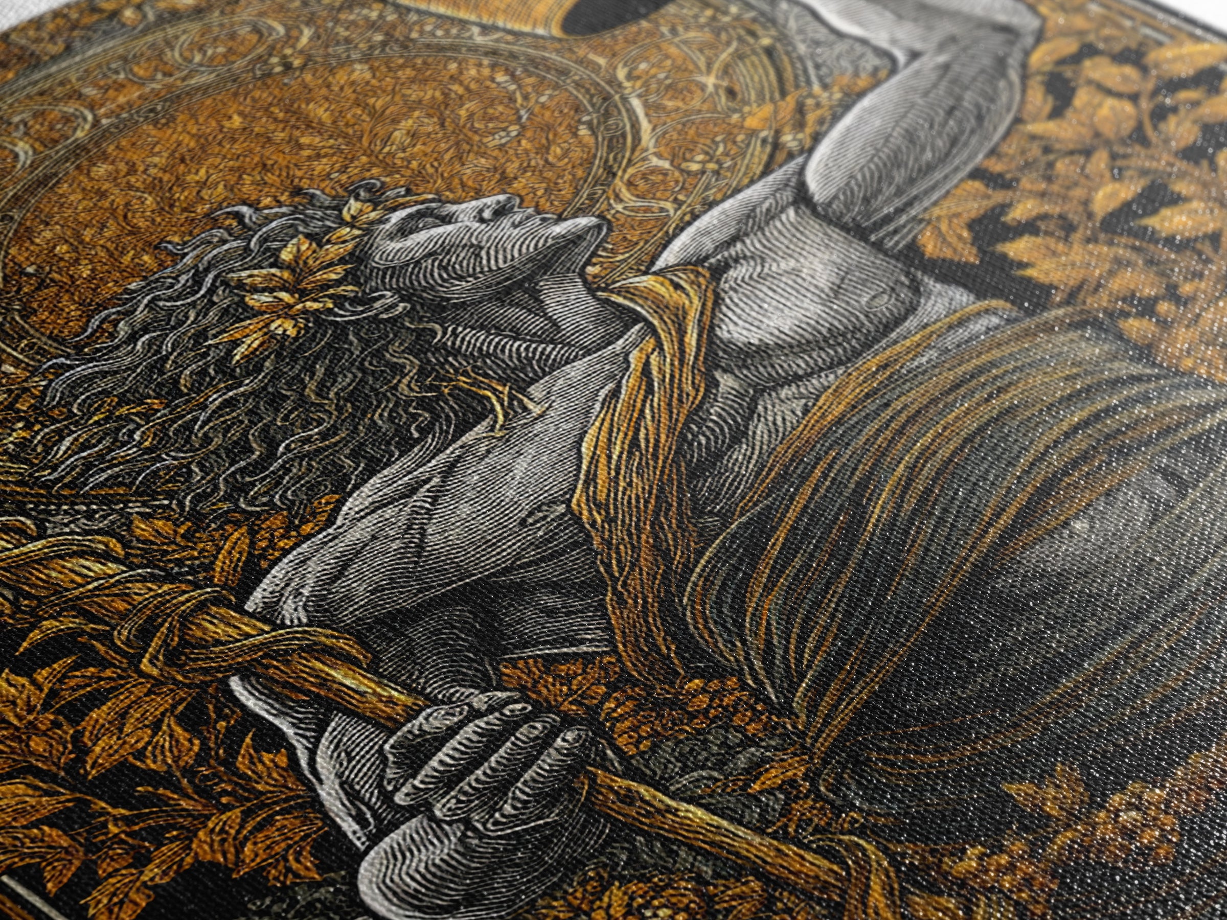 Dionysus Celebration Canvas Gold Canvas Print, Greek God Of Wine Wall Art, Mythology Decor With Real Wood Frame