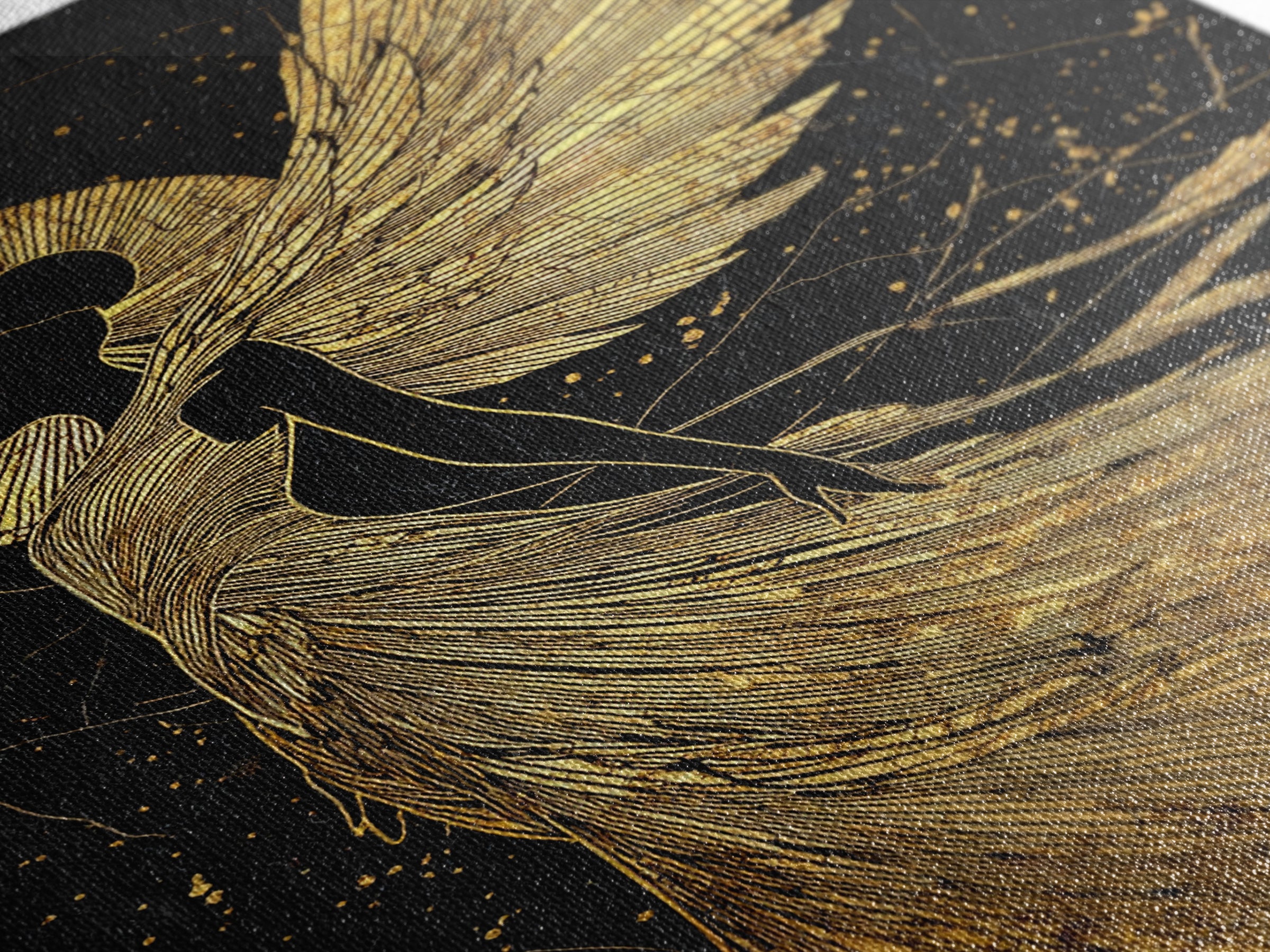Golden Angelic Silhouette Canvas Gold Canvas Print, Elegant Divine Figure Art, Celestial Decor With Real Wood Frame