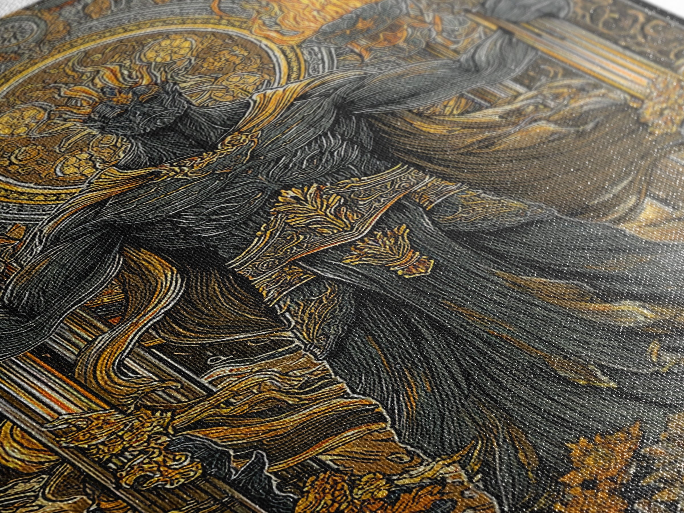 Hades Underworld Canvas Gold Canvas Print, Greek God Of The Dead Wall Art, Dark Mythology Decor With Real Wood Frame