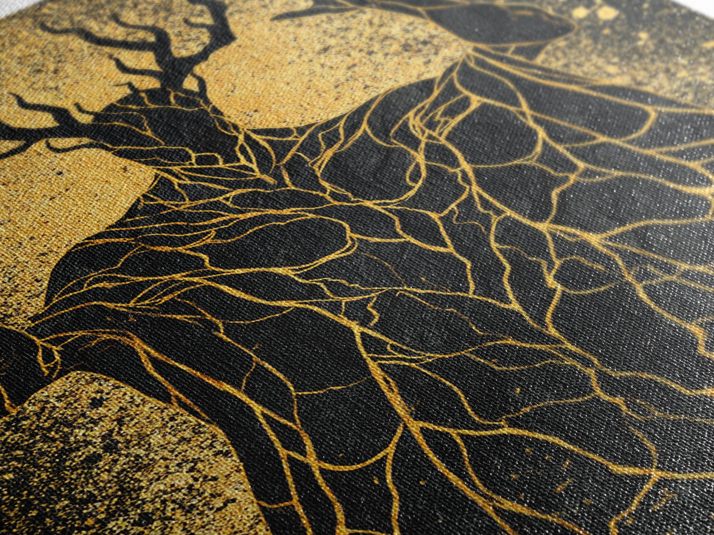 Antlered Mythical Deity Canvas Gold Canvas Print, Fantasy Abstract Wall Art, Mystical Surreal Figure, Real Wood Frame